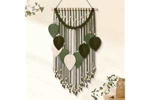 Weldomcor Macrame Wall Hanging Boho Leaf Woven Tapestry, Bohemian Chic Home Decor Modern Handmade Leaves Feather Wall Art Decorations for Bedroom Living Room Apartment Ornament (Green and White)