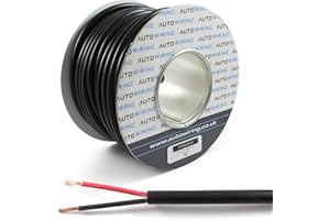 AUTOWIRING Automotive Round Twin 2 Core Cable 12v 24v Thin Wall Wire (29 AMP Rated 2.5mm²) 10/30/50/100 Metre (10M Coil)