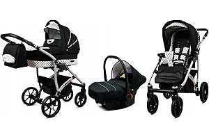 BabyLux® Carrito de Bebé Sistema de Viaje Set 3 en 1 - Largo - incl. Capazo, Silla de Paseo, Silla Coche - Cochecito - con Bolso cambiador, Cubierta para la lluvia, Mosquitera etc.