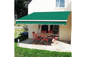 Green Bay Manual Awning - 2.5x2m Green Retractable Sun Shade Canopy Shelter with Crank Handle for Patio Garden Outdoor