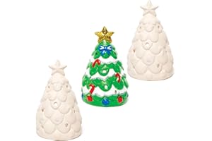 Baker Ross AC3262 Christmas Tree Ceramic Tealight Holders — Ideal for Kids' Arts and Crafts, Gifts, Keepsakes and More (Pack of 3), Assorted