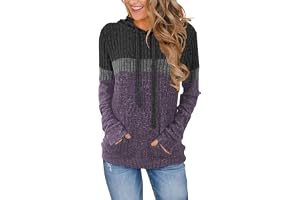Cuptacc Hoodie dam färgblock casual lös tröja elegant höst | med fickor, ribbstickad, huva med dragsko, flerfärgad, mjuk, bek