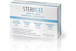 Densmore - Stériblef Lingettes - Hygiène de l'Oeil - Inflamation, Infection, Allergie - Sel d'Acide Hyaluronique et Camomille - 14 unités - 14 utilisations - Fabriqué en Europe