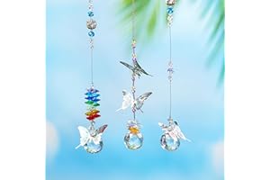 H&D HYALINE & DORA Lot de 3 attrape-soleil en cristal à suspendre en forme de papillon en métal, boule de verre, prisme arc-en-ciel, décoration d'intérieur
