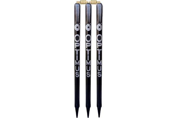 Optimus Cricket Wooden Stumps Wickets Full Size (Eucalyptus Heavy Wood) Set of 3 with 2 Bails - Black