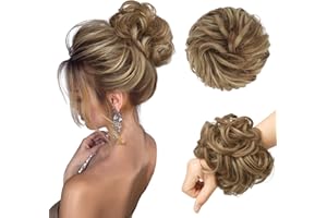 FESHFEN Wpinany Kok Włosowy - Duży Elastyczny Falowany Kręcony Kucyk Chignon z Włókien Sztuczny Syntetycznych dla Kobiet, Brąz i blond