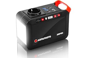 AgfaPhoto Powerstation PPS100 Pro 88,8Wh | 230V AC Steckdose, mobiler Stromgenerator mit USB (4x USB-A QC & 1x USB-C PD2) und 12V DC Ausgang | tragbare Powerbank (120W) als Stromversorgung für Outdoor