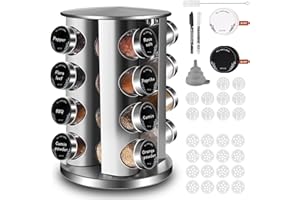 ‎FNLLC FNLLC Rundes Gewürzregal Mit 16 Gewürzgläser Rund,360° Drehbarer Edelstahl Gewürzkarussell,Gewürz Organizer,Gewürzständer Stehend,Gewürzdosen Mit Streueinsatz,Gewürzglas