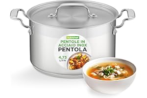 NutriChef Pentola Acciaio Inox 5 L con Coperchio, Pentola Induzione 18/8 per Zuppe, Stufati, Pasta, Alta Qualità Alimentare