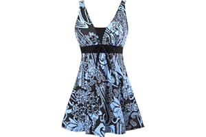 Sixyotie Womens One Piece Swimsuit Tummy Control Swimwear Floral Printed Swimming Costume with Skirts