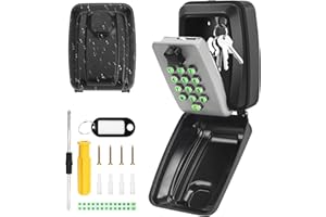 MLIJZARD Key Safe, Weatherproof Key Lock Box Wall Mounted Outdoor Keysafe Lockbox with 12-Digit Code & Luminous Stickers for Home Garage Warehouse Office School Key Storage, Grey+Black