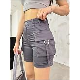 BİKELİFE Taş Kargo Cepli Y&uuml;ksek Bel Esnek Denim Şort-1