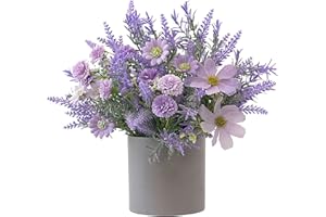 Pesine Flores Artificiales en Maceta de Lavanda Plantas de Falso Verde Decoración del Hogar para Interior Exterior Jardín Césped Balcón Oficina