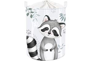 Clastyle 45L Corbeille à Linge Mignon Sourire Raton Laveur Paniers à Linge Sale Enfant Gris Pliables Rond pour Jouets Vêtements, 36x45 cm