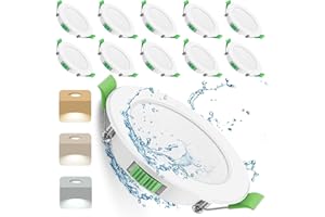 BRANTOO LED Downlights Ultra Slim 7W LED Recessed Ceiling Lights Dimmable 10 Pack, Warm White 3000K Neutral White 4000K Cool White 6500K Adjustable, IP44 Round Spotlights for Kitchen Living Room Bathroom