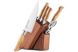 HEZHEN Lot de 8 couteaux de cuisine de chef Suède Sandvik en acier inoxydable 14C28N avec bloc de couteaux et bâton d'affûtage et ciseaux en noyer