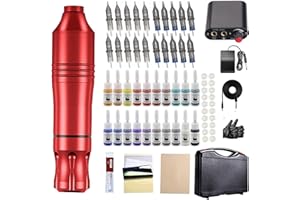 FONPOO Kit Completo de Maquina de Tatuar con Tinta de Tatuaje de 20 colores, Kit de Tatuaje Giratorio para Principiantes con 20 Agujas de Tatuaje, Kit Tatuaje Completo con Estuche de Transporte（rojo）