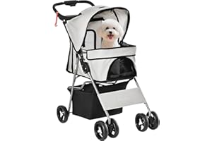 PAWHUT Transportadores Cochecito para Mascotas Plegable Carrito para Perros con Toldo Ajustable Cesta de Almacenaje y Ruedas con Freno