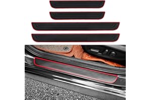 VOAKZEF 4 Pcs Car Door Sill Scuff Plate Cover,Universal Car Door Threshold Protection,PVC Soft Rubber Front/Rear Door Sill Scuff Plate Guard,Welcome Pedal Protector Cover (Black Red)