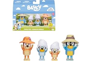 Bluey Pack 4 Figuras, Family Trip, Figuras Articuladas Amigos Preparados para IR de Aventuras, Muñecos de la Serie Infantil, Juguetes Exclusivos, Famosa (BLYA0200)