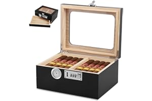 LIFEJXWEN Holz Humidor mit Schloss, Schubladen Zahlenschloss Zigarren Aufbewahrungsbox, Zedernholz Humidor mit digitalem Hygrometer, Geschenk Zigarren Zubehör für Männer (20–35 Zigarren)