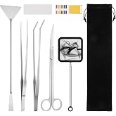 Flintronic 7 PCS Aquarium Tool Kit, Stainless Steel | Aquarium Aquascaping Kit Spatula Pliers Scissors Tweezers PH Test Strip