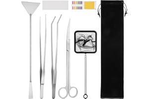 Flintronic 7 Stück Aquarium Aquascaping Tools, 4-in-1-Aquarium Schere Zangen Spatel Pinzette, mit Aufbewahrungsbeutel & Fischnetz, Aquarium Reinigungsset, für Fisch Tank Reinigung Pflanze Trimmen