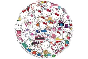 BRIC DODO Lot de 50 autocollants Hello Kitty Cute pour ordinateur portable,Pour guitare, skateboard, ordinateur portable, voiture, moto, vélo, dessin animé Hello Kitty,En vinyle,Étanche, enfants, adultes