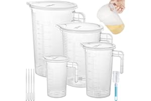 Realure 4 Pezzi Misurino in Plastica Riutilizzabili Set, 100ml 250ml 500ml 1000ml Misurino Graduati con Pipetta Coperchio Spazzole, Misurino di Precisione con Bilancia, Misurino Dosatore per Cucina