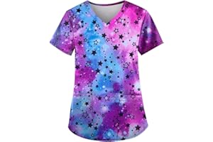 Saymany Berufskleidung Damen Kasack Pflege Kasack Schlupfkasack Kurzarm V-Ausschnitt Motiv Bunt Arzt Uniform Berufsbekleidung Krankenschwester Kleidung Damen Pflege Kasack Leicht Nurse Uniformen