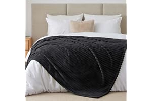 BEDELITE Cuddly Blanket, Fluffy Blanket, Large, Soft Flannel Blankets, Black, 230 x 230 cm for Bed, Decorative Stripes, Corduroy Fleece Blanket as Bedspread for Bedroom, Queen Blanket, Wide Use