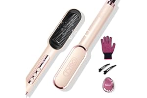 TYMO RING PLUS Brosse Lissante Pour Cheveux, Lisseur Cheveux Professionnel, 9 Réglages de Température, 120℃-210℃, Écran LCD, 20S Chauffe Rapide, Fers à Lisser Négatifs Ions, Double Tension, Doré Fard