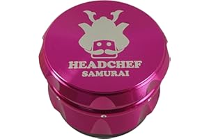Headchef Samurai Metal Herb and Spices Grinder with Sifter Scraper – 4 Piece Grinder, 55mm (Pink)