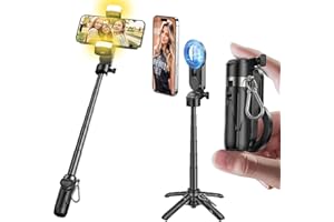 MAGIC JOHN für MagSafe Selfie Stick, Selfiestick Klein mit Fülllicht, Bluetooth Handy Stativ mit Abnehmbarer Fernbedienung Kompatibel für iPhone, Samsung und Smartphones