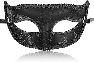 Quilax Masquerade Mask for Men, Vintage Black Masquerade Mask, Venetian Black Eye Masks for Halloween Party Prom Ball Costume