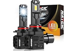 NATGIC 9012 HIR2 LED Headlight Bulbs, Newest 9012 LED Headlight Bulb with Fan 500% Brightness 20000LM 100W 6500K Xenon White HIR2 LED Bulbs for Car Halogen High/Low Beam Replacement Kit (Pack of 2)