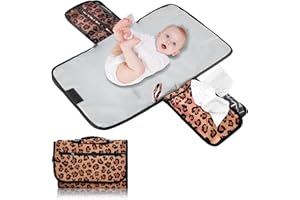 XQMMGO Tragbare Wickelunterlage, Wickelunterlage für unterwegs kompakte Wickelauflage, Kombinierbare abnehmbare Wickeltasche, Babys Wickeln auf Reisen Wickeltisch (Leopardenmuster)
