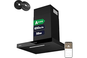 CIARRA CBCB6102 Classe A+++ Cappa Aspirante 60cm - Comandi Touch - 650m3/h - 4 Velocità e Funzione Booster - con Filtro Carbone - Display Digitale - Riciclaggio o Evacuazione - Nero