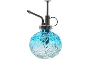 MEETOZ Botella de cristal para plantas de cristal, 6.3 pulgadas de alto, botella de riego suculenta con bomba superior, herramienta de riego de vidrio para plantas Mister (degradado transparente azul)