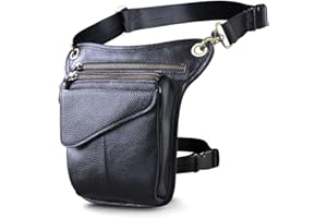 Le'aokuu Hombres Cuero Genuino Bolso Cintura Bolsa de Cuero Gota Pierna Bolsa para Hombres Bolso Multifuncional Militar Táctico Moto Bicicleta Senderismo Deportes Camping Montar 211-3 B Negro