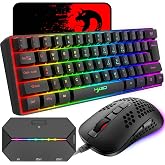 60% kabelgebundene kompakte Gaming-Tastatur 61 Tasten 11 RGB volle Tasten Anti-Ghosting + leichte Gaming-Maus 2400 DPI optische Maus mit Wabenmuster Adapter f r PS4/Xbox-Gamer Schwarz