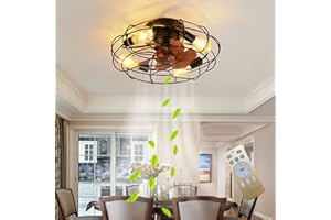 MiiR Ventilatore Da Soffitto Con Illuminazione Lampadina E27 Lampada Da Soffitto Con Ventilatore Retrò Con Telecomando Luce Regolabile A 6 Livelli Per La Velocità Del Vento Soggiorno Camera Da Letto