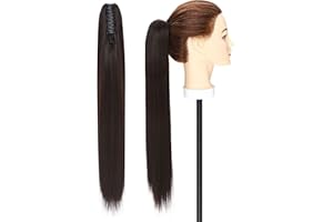 S-NOILITE Coda di cavallo Estensione dei Capelli Artiglio Sulla Clip nel Parrucchino Un Pezzo A Jaw Lungo Ponytail per le Donne 53cm Dritto Marrone scuro