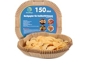 MOOMEYO Pack of 150 Baking Paper for Hot Air Fryer XL XXL, 4.3 L - 7.9 L Airfryer Disposable Paper 20-24 cm Parchment Paper Liner Accessories Compatible with Philips Russell Hobbs Ninja Cosori Airfryer