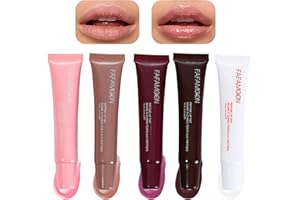 Mrettick 5 Colors Hydrating Lip Gloss, Shiny Jelly Lip Plumping Lip Balms, Long Lasting Nourishing Non-sticky Fresh Clear Smooth Lip Care