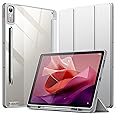 JETech Case for Lenovo Tab P12 12.7-Inch with Stylus Holder, Clear Transparent Hard PC Back, Protective Tri-Fold Stand Slim Tablet Cover, Auto Wake/Sleep (Silver)