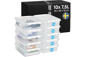 SmartStore 7.5 L x 10-st - Förvaringslådor i plast med lock - 10 års garanti - livsmedelssäker - clips - stapelbara- BPA-fri