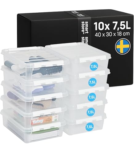 SmartStore 3,5L Kleine Plastic Opbergdoos met 4 inzetstukken en Deksel - Transparant - Stapelbaar en Nestbaar - 10 Jaar Garantie - Voedselveilig en BPA-vrij - Clip Vergrendeld - L38 x B14 x