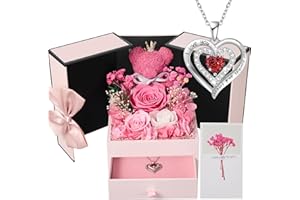 Touloube Preserved Real Rose for Women, Preserved Roses Forever Flowers with Love Necklace for Wife Girlfriend on Birthday Anniversary Mothers Day Christmas