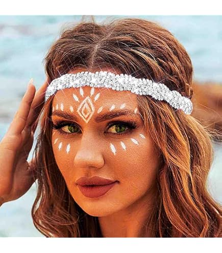 Frcolor 2 Stück Kopfkette Bohemia – Strass & Blatt-Design, Mit Haarband, Für Hochzeit & Festival